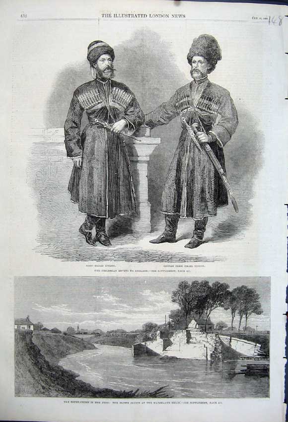 Old Antique Print 1862 Flood Fens Sluice Marshland Effendi Hassan Ismael 19th