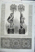 Old Antique Print Mosaic Pavement Minton 1862 Figures Candelabra French 19th