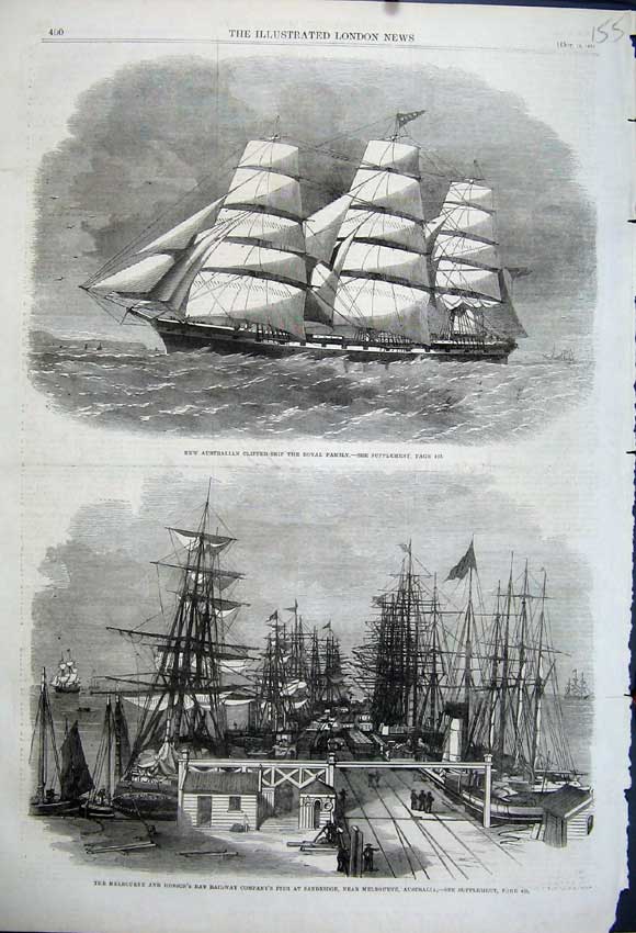 Old Antique Print 1862 Hobson Pier Sandridge Australia Royal Family Ship 19th