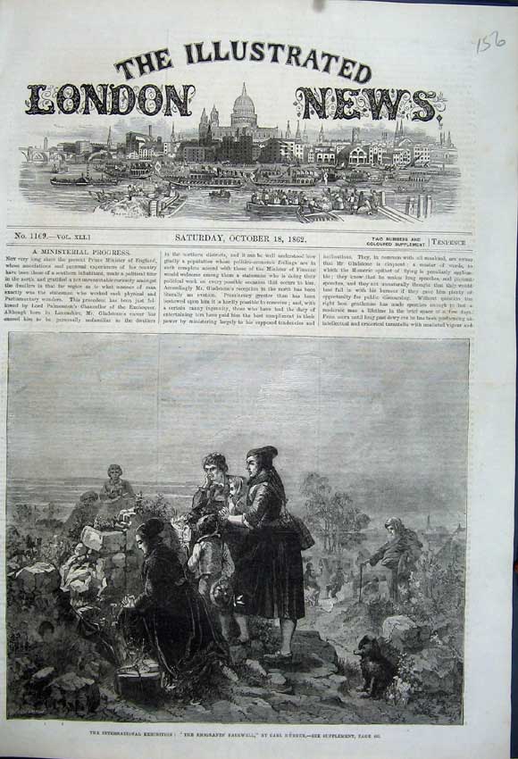 Old Antique Print 1862 International Exhibition Emigrants Farewell Hubner 19th