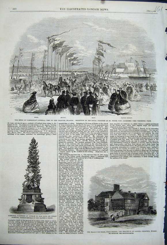 Old Antique Print Duke Cambridge Channel Islands Memorial Fountain Dublin