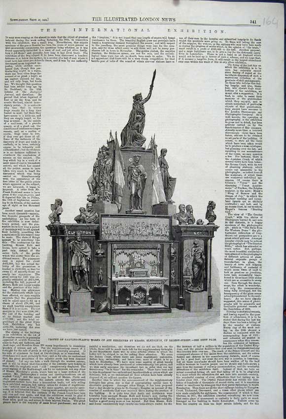 Old Antique Print 1862 Trophy Galvano Plastic Works Art Elkington London 19th