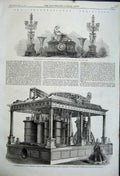 Original Old Antique Print 1862 Paris Clock Candelabra Blast-Engine Lilleshall