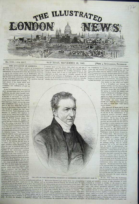 Original Old Antique Print Portrait John Bird Sumner Archbishop Canterbury1862