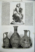Original Old Antique Print 1862 Articles Glass Vase Dobson Marble Statue Woman