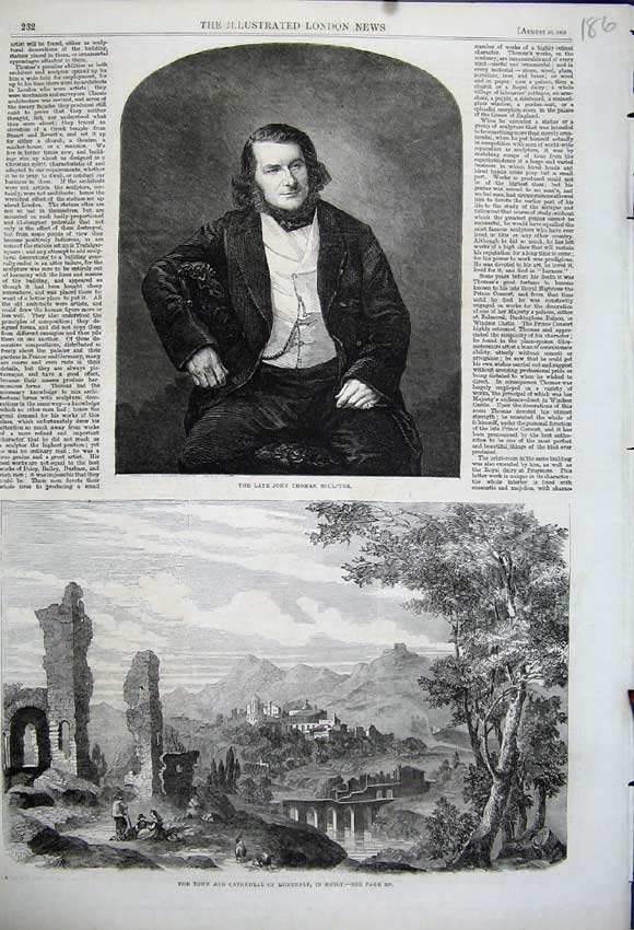 Original Old Antique Print 1862 John Thomas Sculptor Town Cathedral Monreale