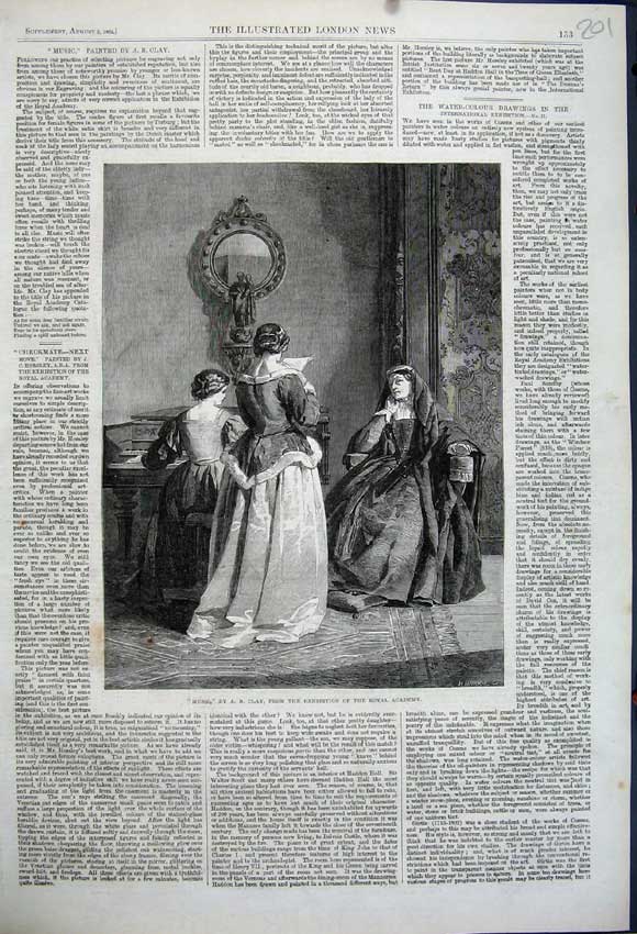 Old Antique Print 1862 Women Nun Music Exhibition Royal Academy Art Clay 19th
