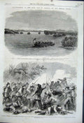 Original Old Antique Print 1862 Colonel Fitch Battle Flotilla Mississippi Fort