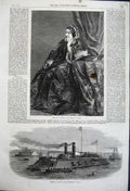 Original Old Antique Print Lucy Anderson Eminent Pianist 1862 Federal Gun-Boat