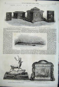 Original Old Antique Print 1862 Paper Weight Jewel Casket Fan Bible Prayer Book