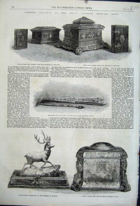 Original Old Antique Print 1862 Paper Weight Jewel Casket Fan Bible Prayer Book