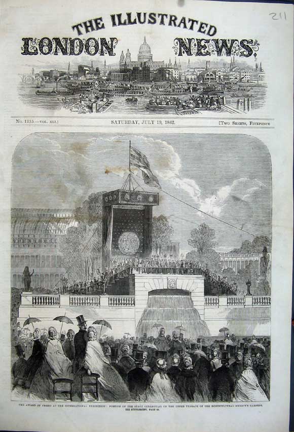 Original Old Antique Print 1862 Horticultural Society Gardens State Ceremonial