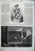 Old Antique Print 1862 Monkeys Cages Animals Verlat Marble Statue Durham 19th