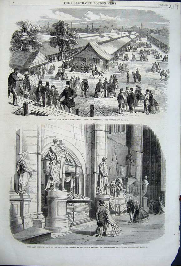 Old Antique Print 1862 Earl Canning Westminster Abbey View Show Battersea 19th