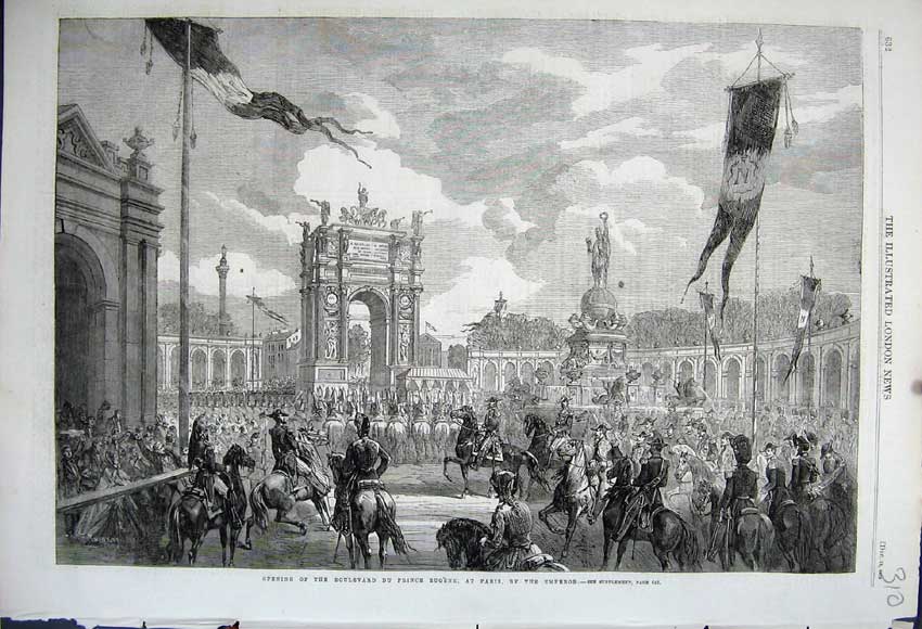 Original Old Antique Print 1862 Opening Boulevard Prince Eugene Paris Emperor