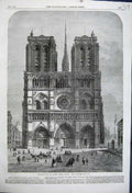Old Antique Print 1862 Restoration Notre Dam Paris Western Faáade France 19th
