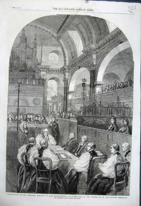 Old Antique Print 1862 Dr Longley Archbishop Canterbury Church Cheapside 19th