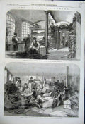 Old Antique Print 1862 Parcels Clothing Manchester Ctton Famine Hospital 19th