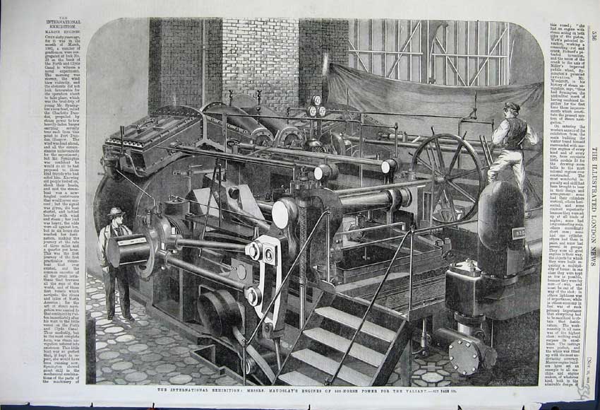 Old Antique Print International Exhibition 1862 Maudslay Engine Machine 19th