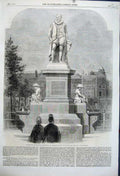 Old Antique Print 1862 Statue Hugh Myddelton Islington Green John Thomas 19th