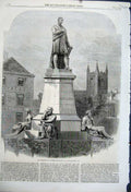 Original Old Antique Print 1862 Monument George Stephenson Newcastle-Upon-Tyne