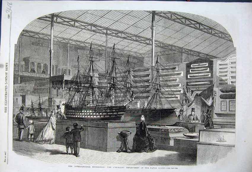 Old Antique Print 1862 Admirality Department Ships Naval Court Exhibition 19th