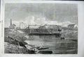 Original Old Antique Print Inundations Floods Fens 1862 Syphon Dam Drain Boats