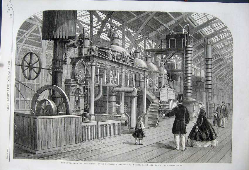 Original Old Antique Print 1862 Sugar Refining Apparatus Caile Paris Machinery