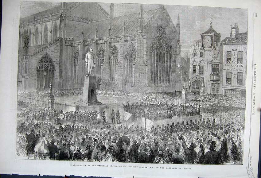 Old Antique Print 1862 Inauguration Memorial Statue Herbert Ingram Boston 19th