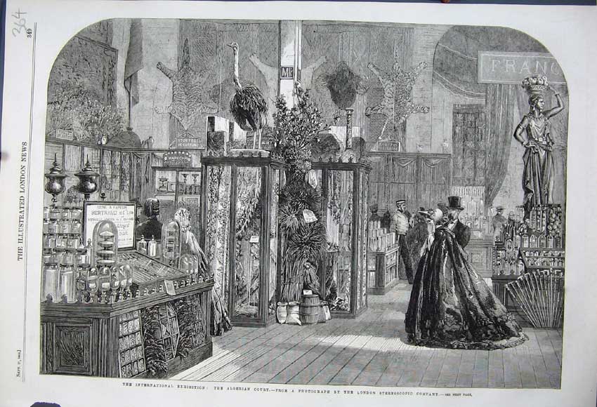 Original Old Antique Print 1862 International Exhibition Algerian Court London