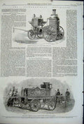 Original Old Antique Print 1862 Fire-Engine Lambeth Merryweather Patent Steam