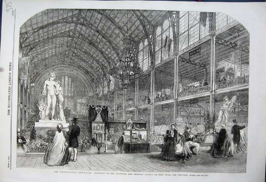 Original Old Antique Print 1862 Portions Austrian Belgian Courts Western Dome