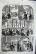 Old Antique Print 1862 Post Office Police Smoking Room Writing Telegraph 19th