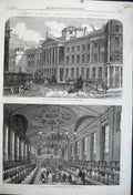 Original Old Antique Print 1862 St Pauls School Room Churchyard Exterior Pupils