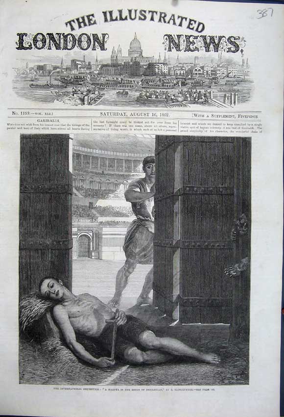 Old Antique Print 1862 International Exhibition Martyr Diocletian Inured 19th