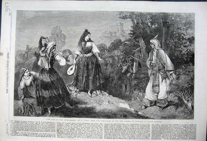 Original Old Antique Print 1862 Last Abencerages Women Music Instruments Tidey