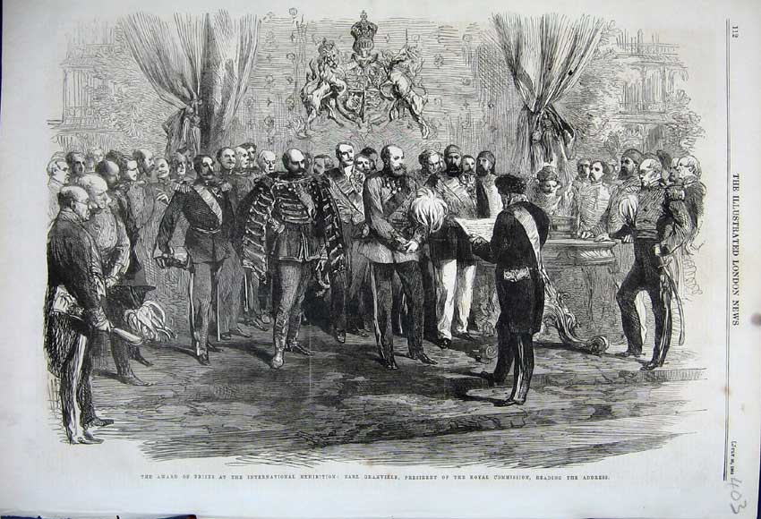 Old Antique Print 1862 Earl Granville President Royal Commission Address 19th