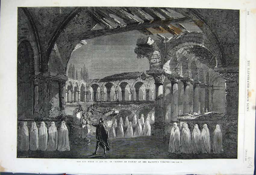 Original Old Antique Print Nun Scene Act Iii 1862 Robert Diable Majesty Theatre
