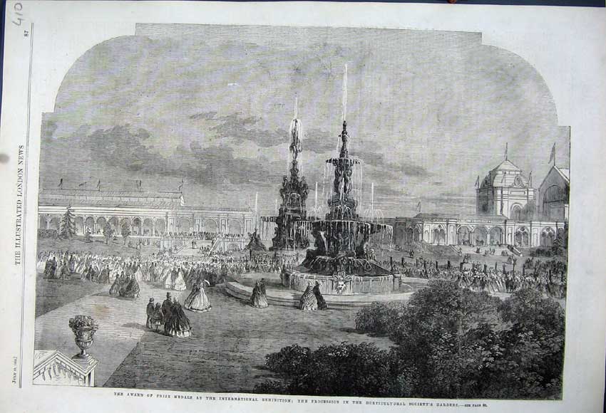 Antique Old Print *0160 1862 Prize Medals Procession Horticultural Society