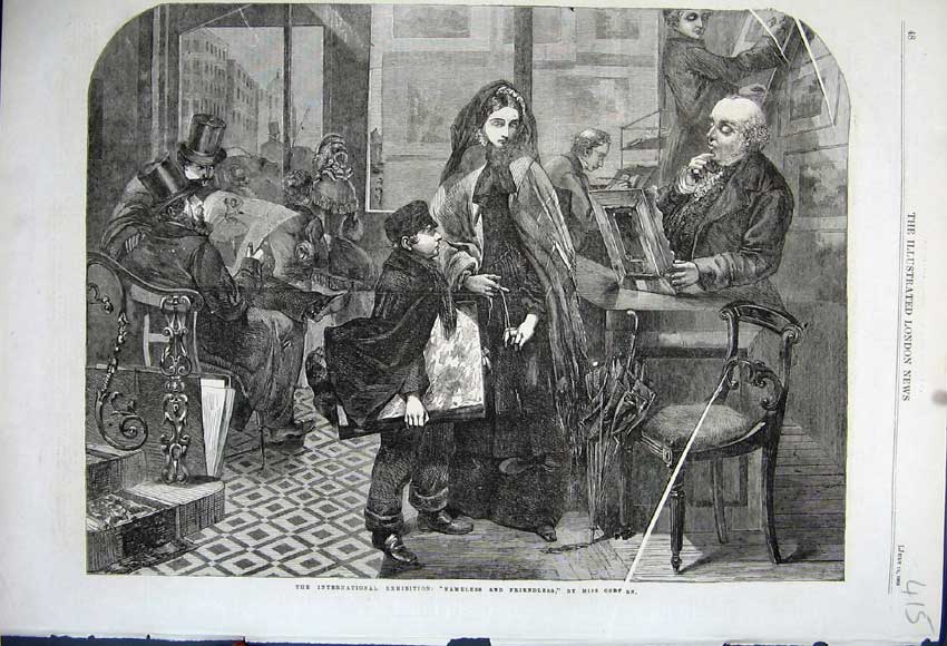 Old Antique Print 1862 International Exhibition Nameless Friendless Art 19th