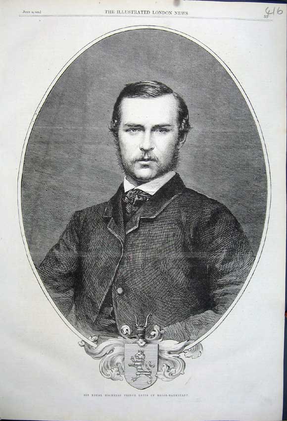 Original Old Antique Print 1862 Portrait Highness Prince Louis Hesse-Darmstadt
