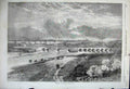 Old Antique Print 1862 View Town Viaduct Bridge River Cattle Lancashire 19th