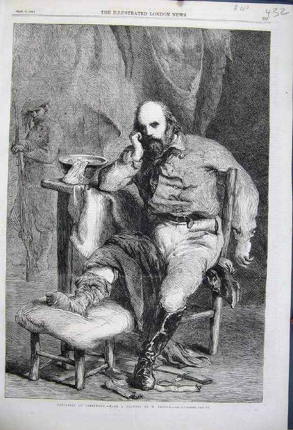 Original Old Antique Print 1862 Garabaldi Varignano Chair Stool Beauce Fine Art