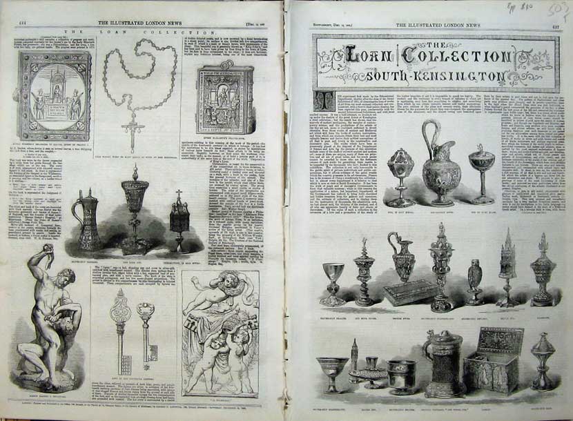 Original Old Antique Print 1862 Loan Gilt Ewer Tankard Statue Cromwell 19th