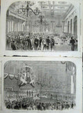 Old Antique Print 1862 Banquet Railway Gothenburg King Sweden Train Men 19th