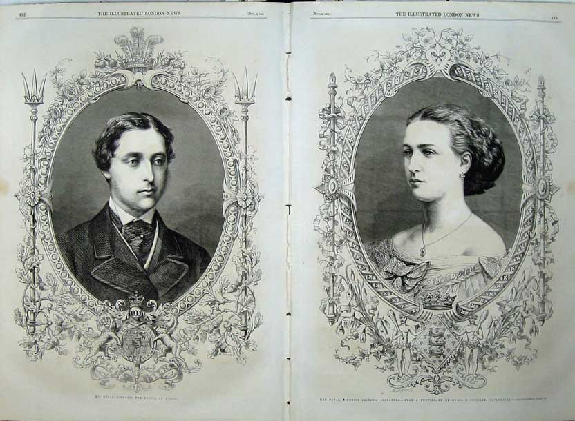 Old Antique Print 1862 Royal Highness Prince Wales Princess Alexandria 19th