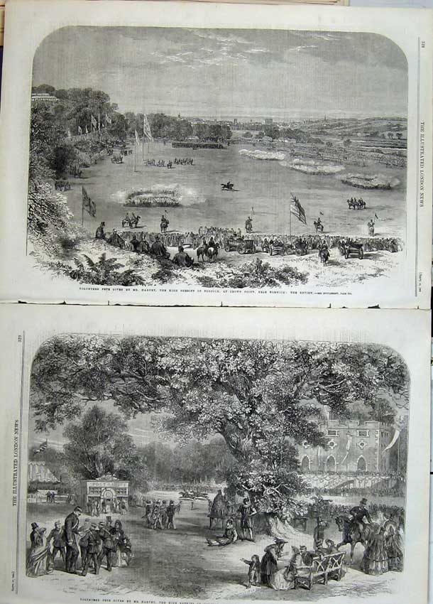 Old Antique Print 1862 Volunteer Fete Sheriff Norfolk Sports Crown Point 19th