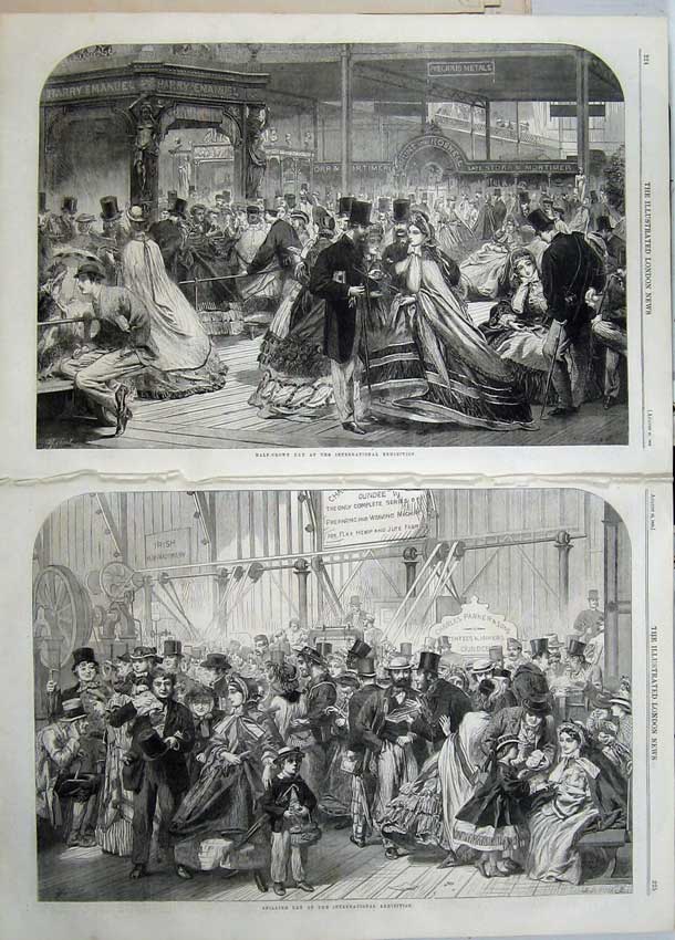 Old Antique Print 1862 Shilling Day Half-Crown International Exhibition 19th
