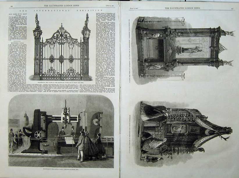 Antique Old Print 1862 Iron Gates Drilling Machine Macdougalls Stall Nave 19th