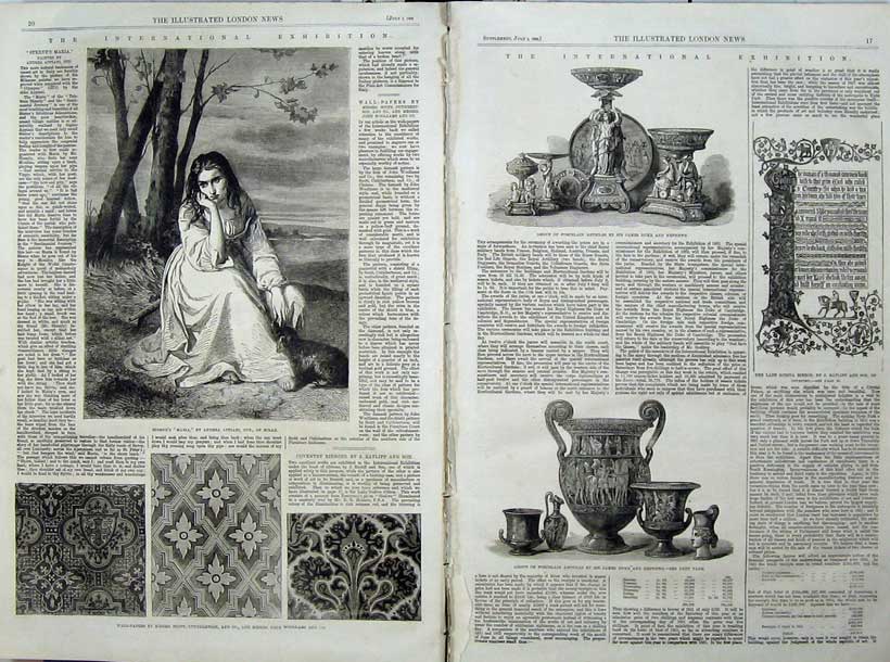 Antique Old Print 1862 Wall Papers Sterne'S Maria Milan Porcelain Article 19th